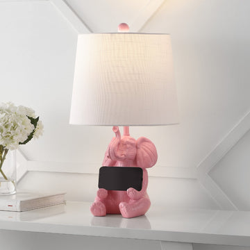 Kairi 21" Modern Shabby Chic Resin/Iron Happy Elephant LED Kids' Table Lamp with Phone Stand - JONATHAN Y